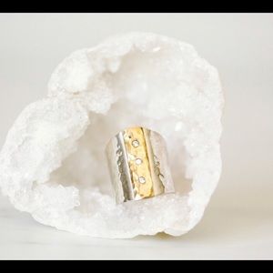 Sterling silver w/brass & 3 herkimer diamonds